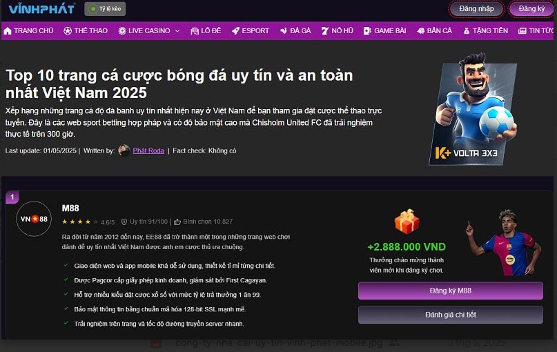Vĩnh Phát đánh giá nhà cái công tâm